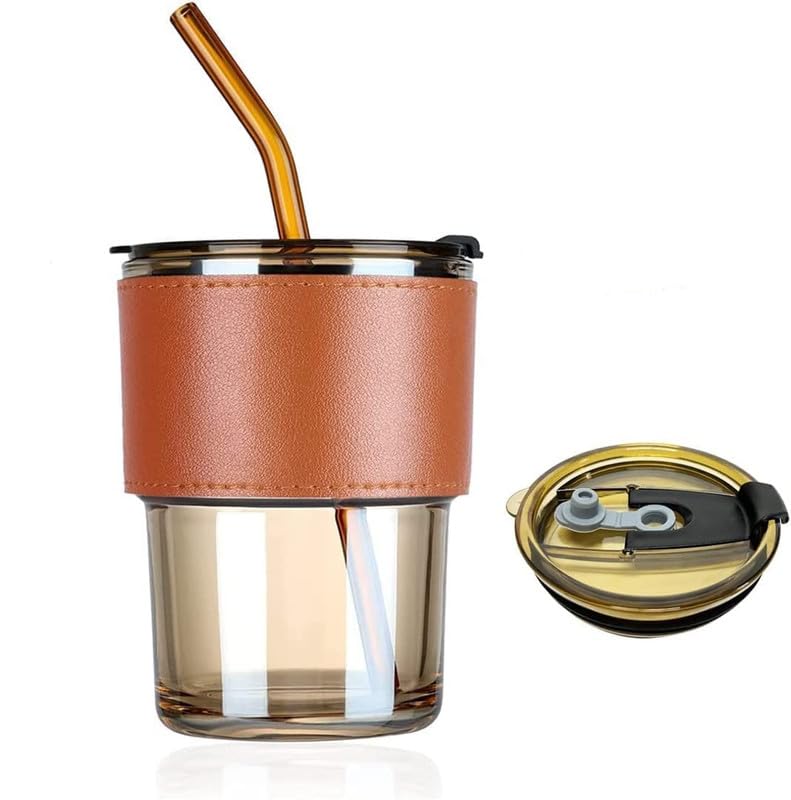 Glass Tumbler with Lid and Glass Straw with Stylish Band on Tumbler -Travel Mug(380ml, 1)