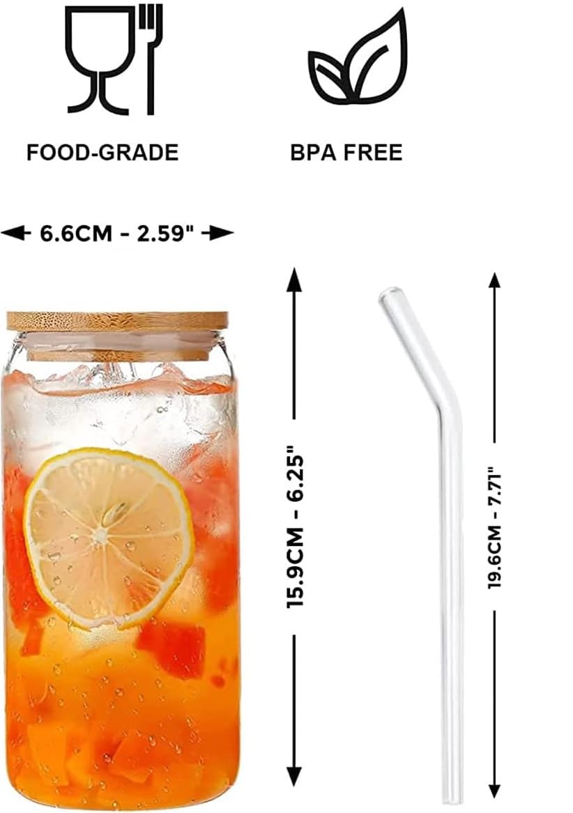 Drinking Glasses with Bamboo Lid and Glass Straw Pack of 1,(540ml)