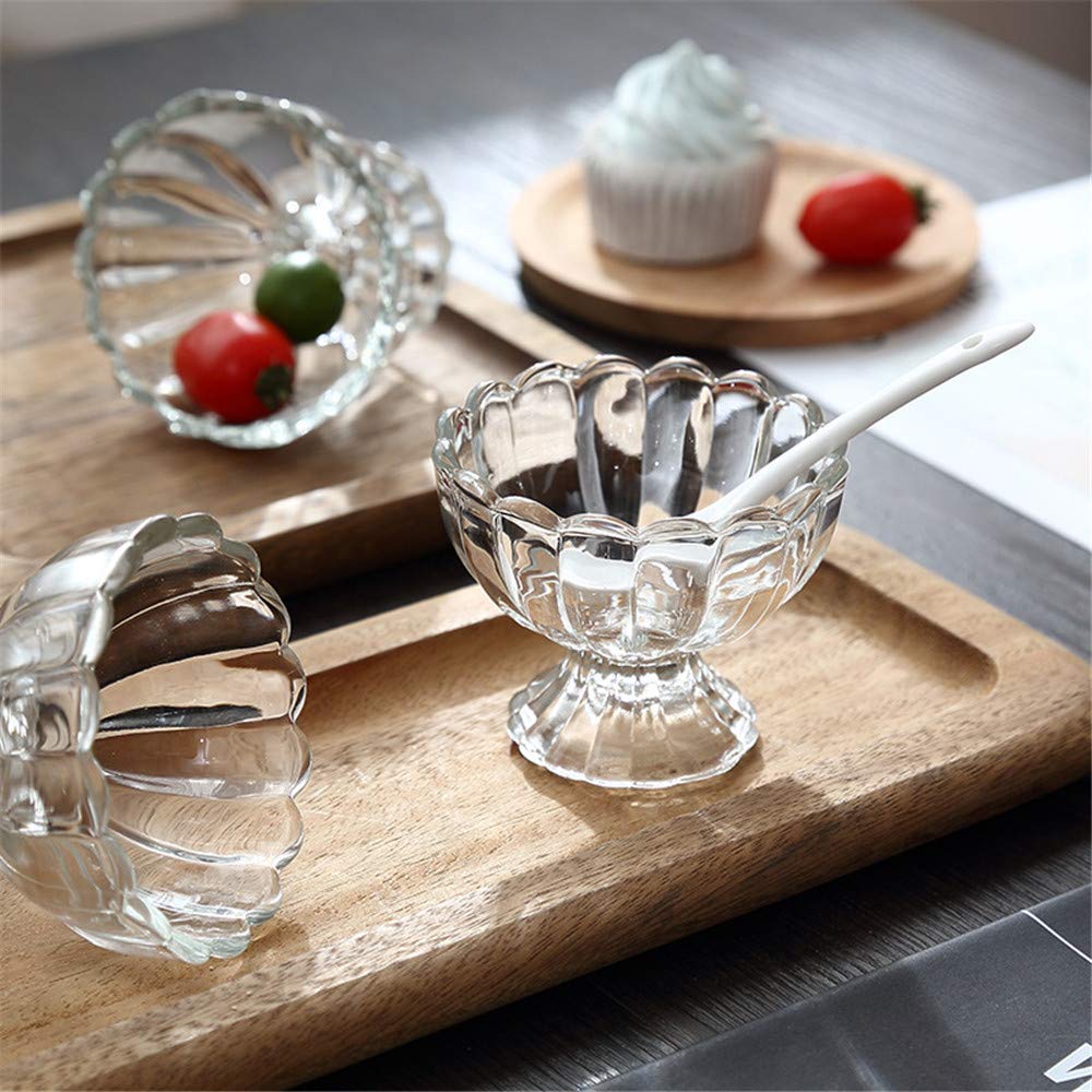 Glassware Ice Cream Cup Bowl, Dessert Serving Bowls, Flower Shape Tableware Set, 120 ml, Crystal Clear - 2 PC Perfect for Dessert