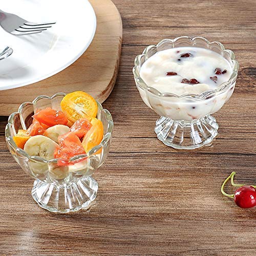 Glassware Ice Cream Cup Bowl, Dessert Serving Bowls, Flower Shape Tableware Set, 120 ml, Crystal Clear - 2 PC Perfect for Dessert