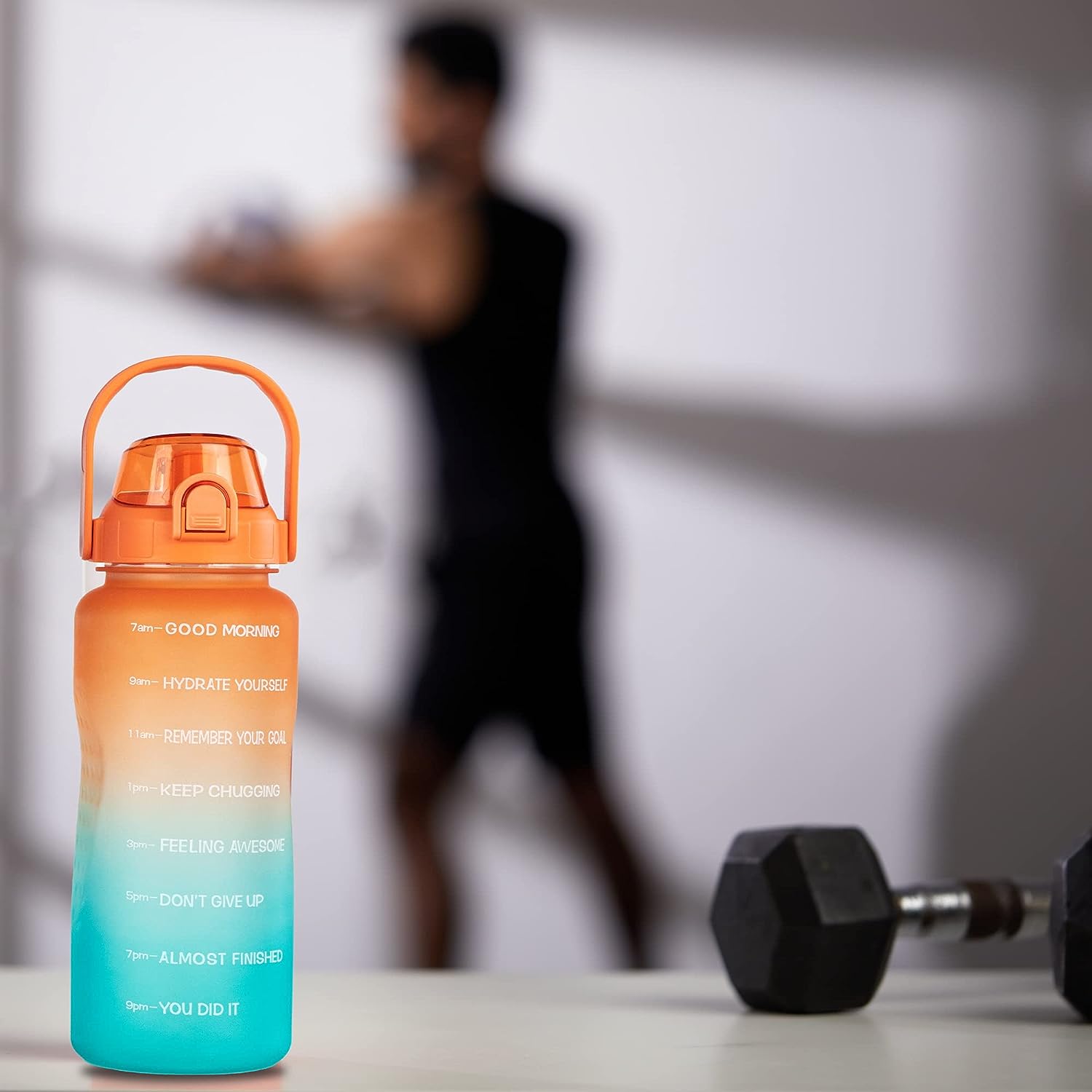 Sipper Bottle 2 Litre with Motivational Time Marker, Leakproof Durable BPA Free Non-Toxic Bottle for Office, Gym