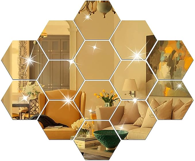 3D Acrylic Hexagon Mirror Wall Stickers(Set of 12)